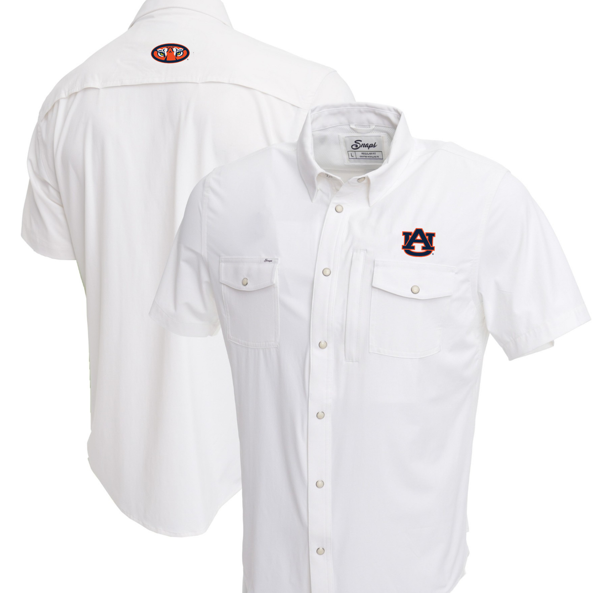 Auburn Tailgater Pearl Snap Button Down Short Sleeve Shirt Auburn White / l-tall