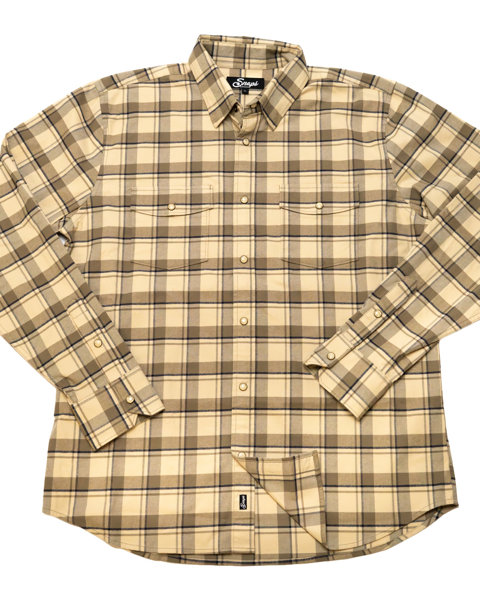 Rambler Flannel Taupe Plaid Pearl Snap Long Sleeve Shirt