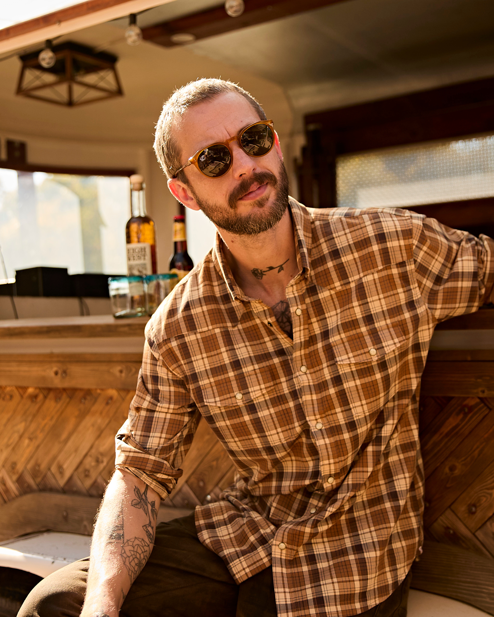 Heritage EZ Care Latte Plaid Pearl Snap Long Sleeve Shirt