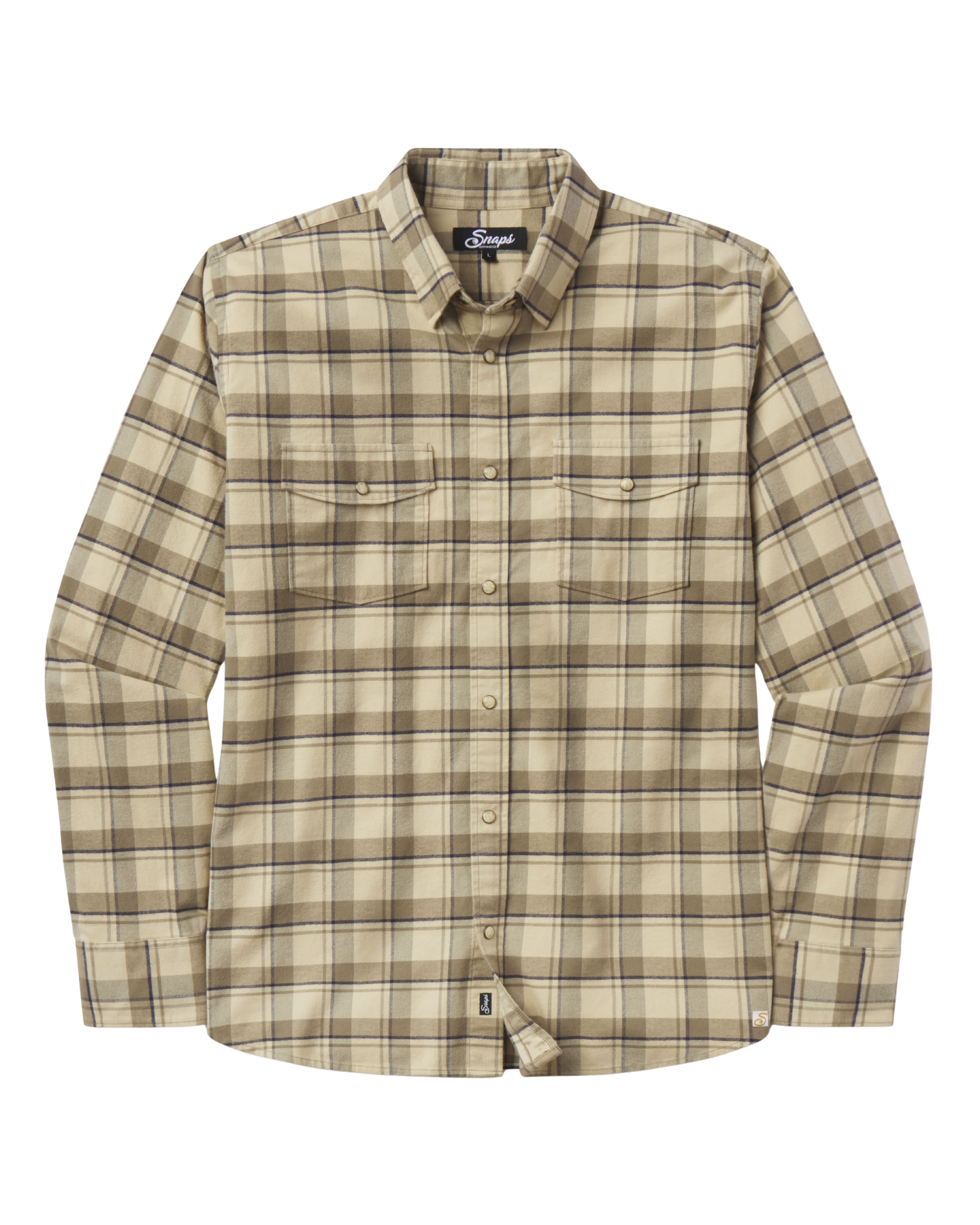 Rambler Flannel Taupe Plaid Pearl Snap Long Sleeve Shirt