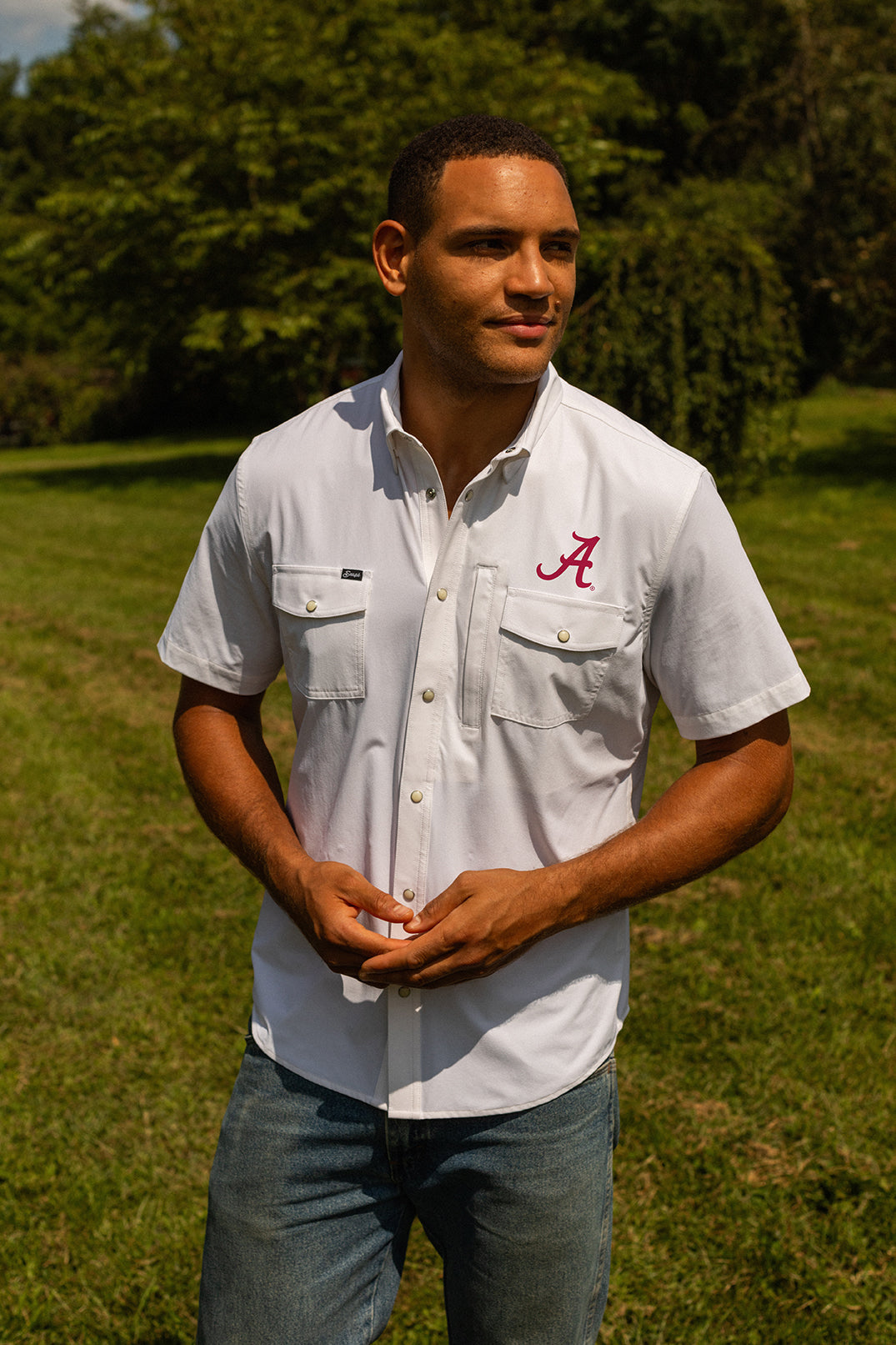 Alabama Tailgater Pearl Snap Button Down Short Sleeve Shirt Bama White / xl-tall Alabama Tailgater Pearl Snap Button Down Short Sleeve Shirt Bama White / xl-tall