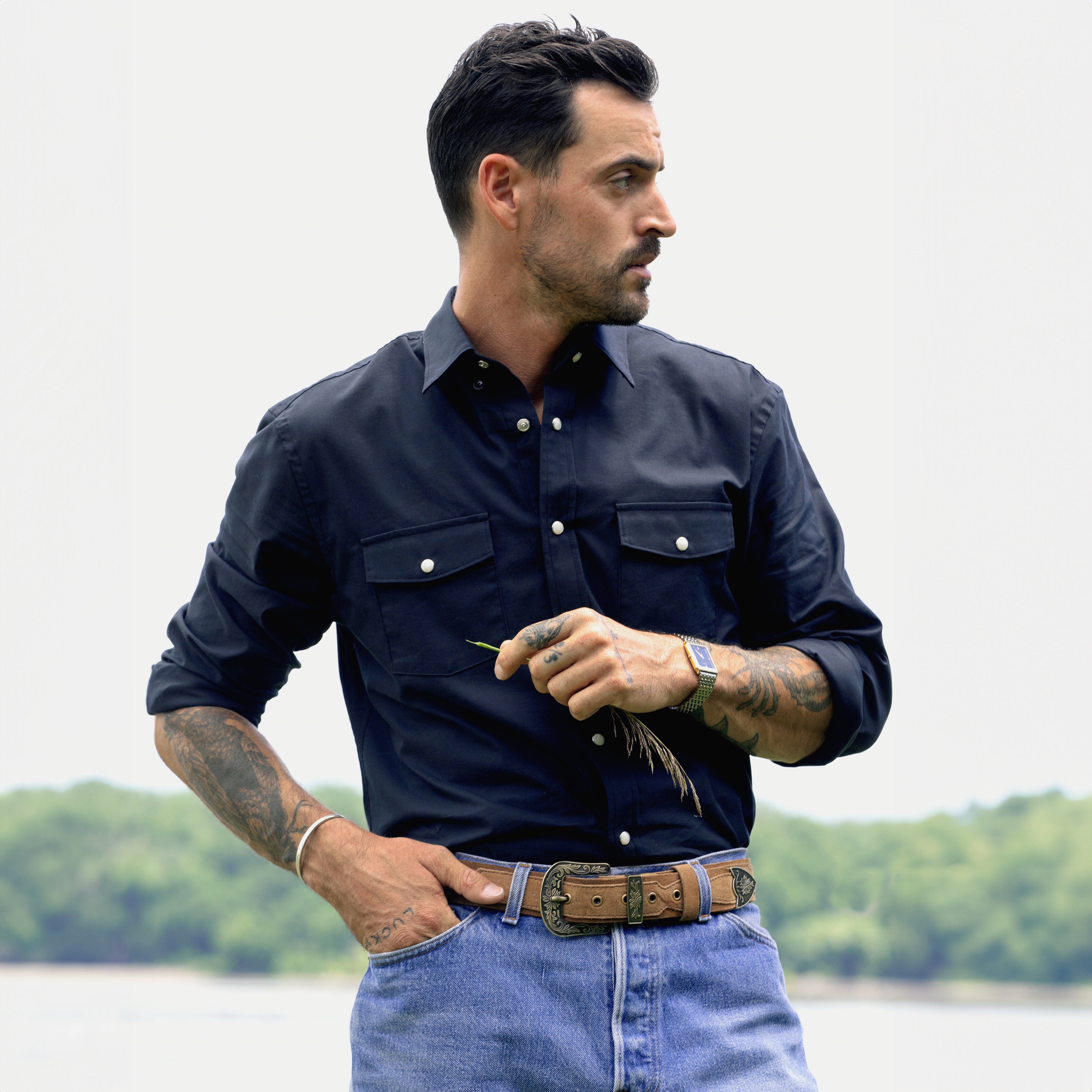 Black Men's Classic Pearl Snap Shirt Snaps Clothing Snaps Clothing