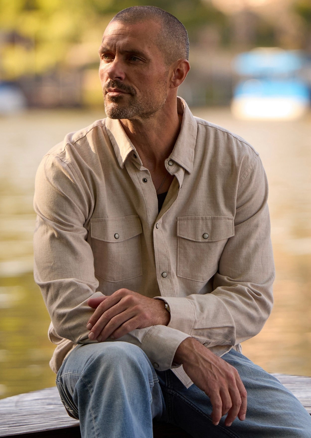 Rambler Heathered Pearl Snap Long Sleeve Shirt