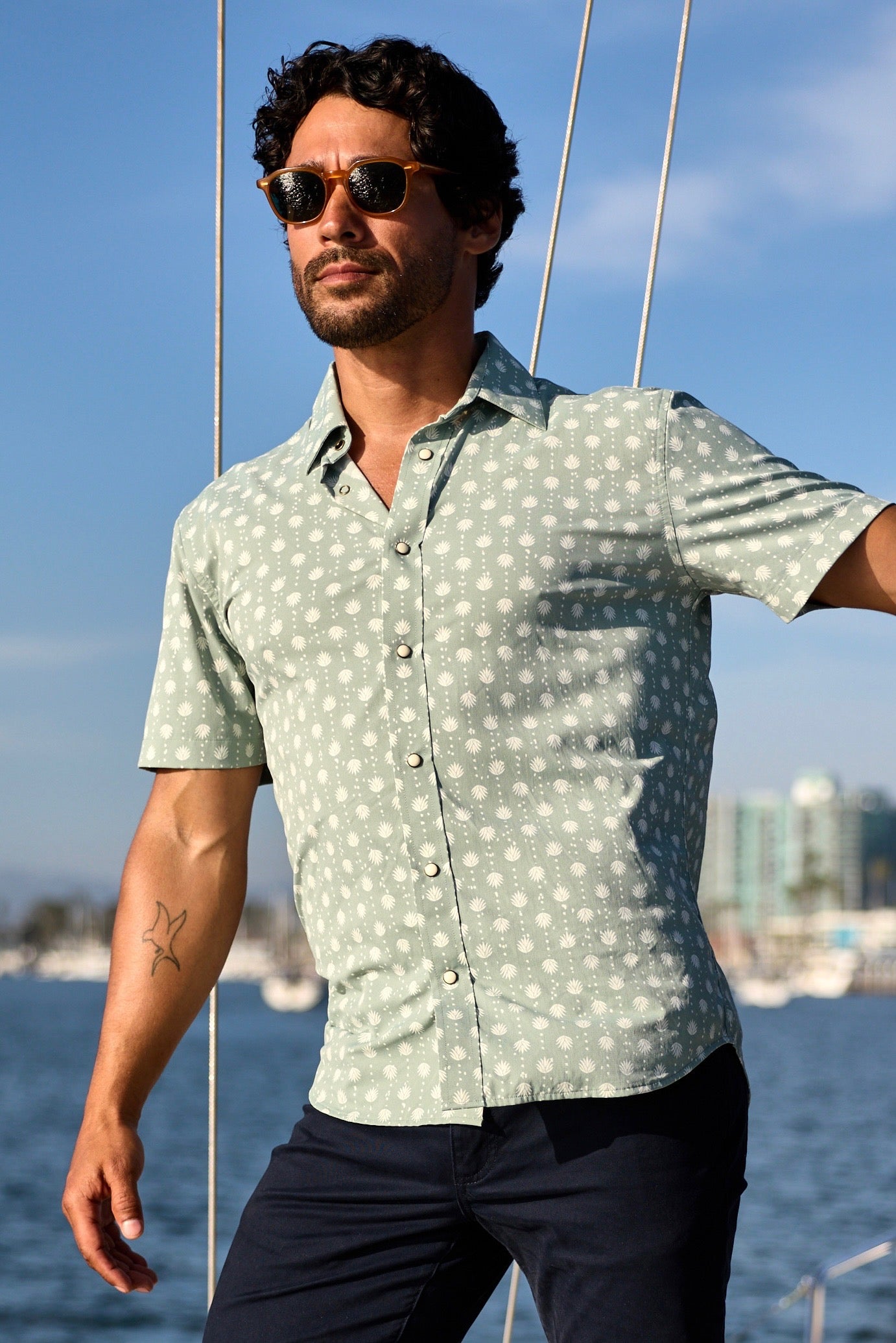 sea nomads goggles Nomad Sage Agave Short Sleeve Pearl Snap Sage Agave / xl