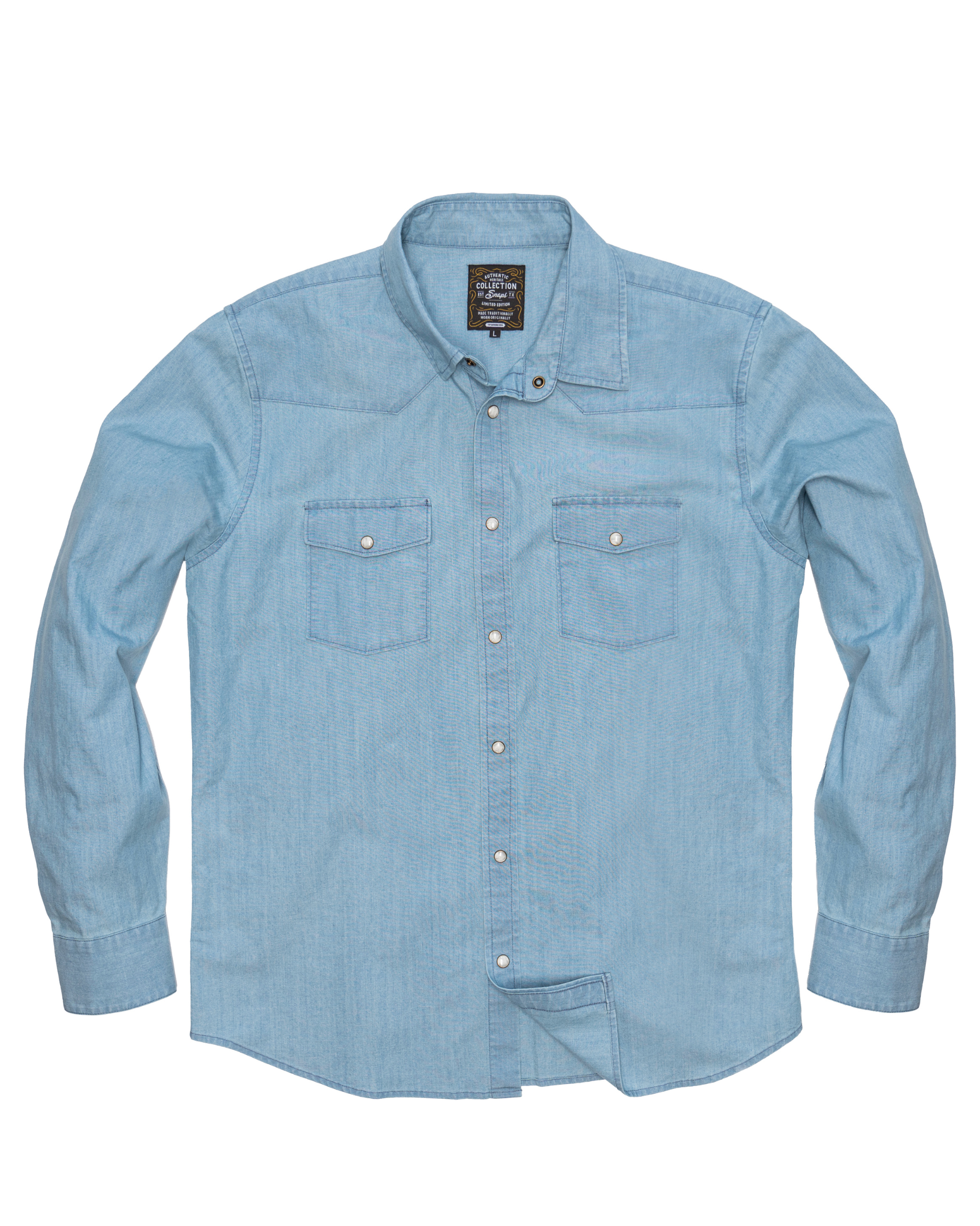 walmart mens dress shirt Snaps Heritage Lightwash Denim Pearl Snap Long Sleeve Shirt Light Wash Denim / xl
